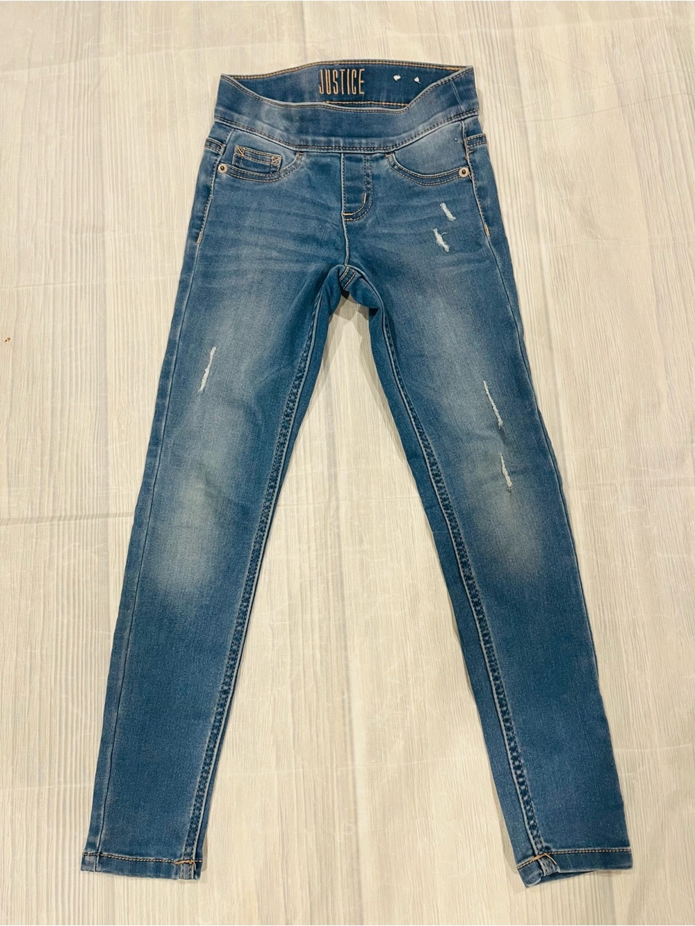 Justice Blue Distressed Skinny Jeans Girls Sz 7